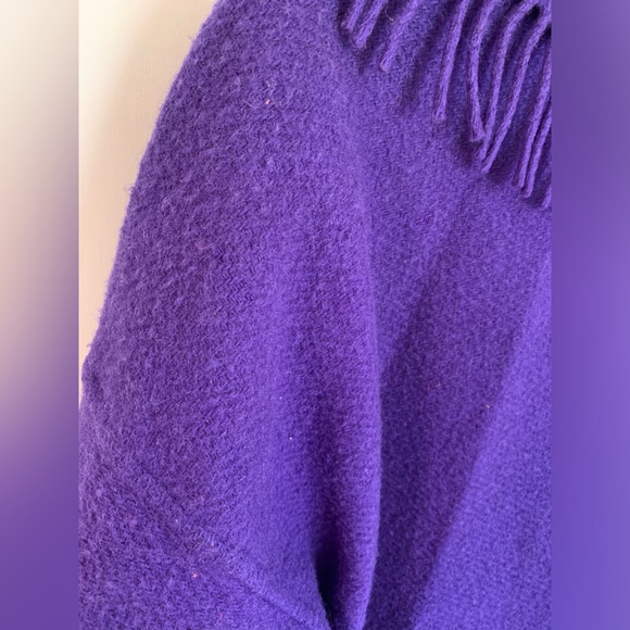 Vintage 80s 90s Gallery 100% Wool Purple Oversized Fringe Blanket Coat M - Picture 14 of 14